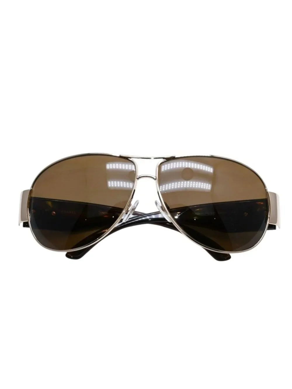 Chanel Aviator Sunglasses CC Logo Metal Frame Teardrop Brown Gold Eyewear